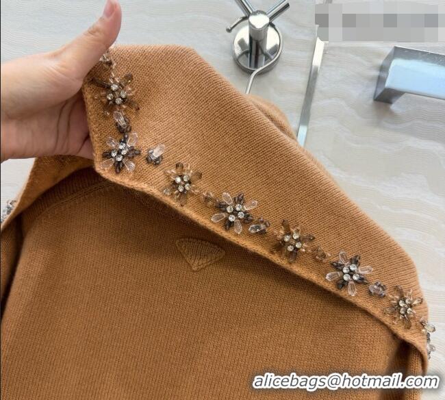 Trendy Design Prada Cashmere Short-sleeved Sweater with Triangle Scarf P090707 Brown 2026