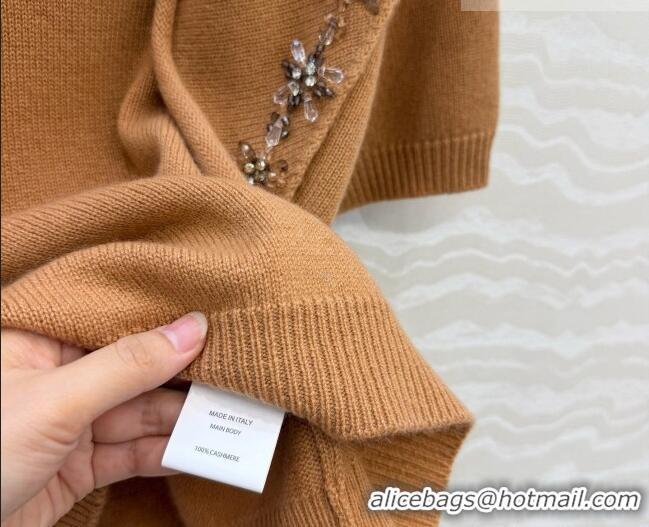 Trendy Design Prada Cashmere Short-sleeved Sweater with Triangle Scarf P090707 Brown 2026
