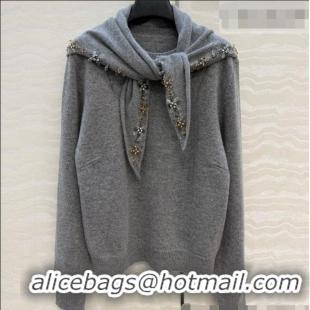 Famous Brand Prada Cashmere Sweater with Triangle Scarf P090708 Grey 2026