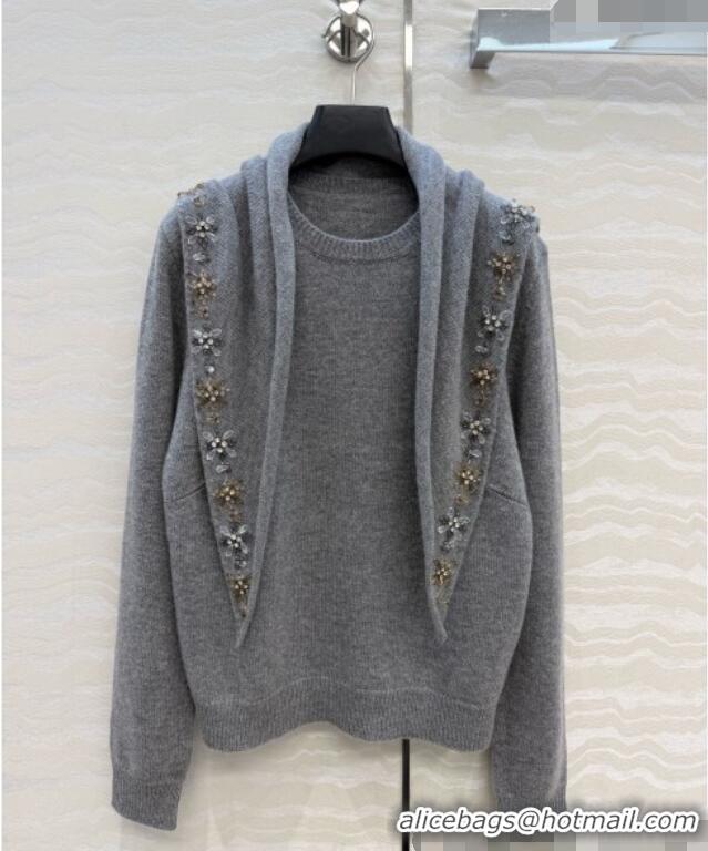 Famous Brand Prada Cashmere Sweater with Triangle Scarf P090708 Grey 2026