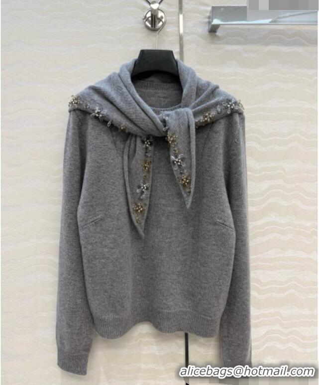 Famous Brand Prada Cashmere Sweater with Triangle Scarf P090708 Grey 2026