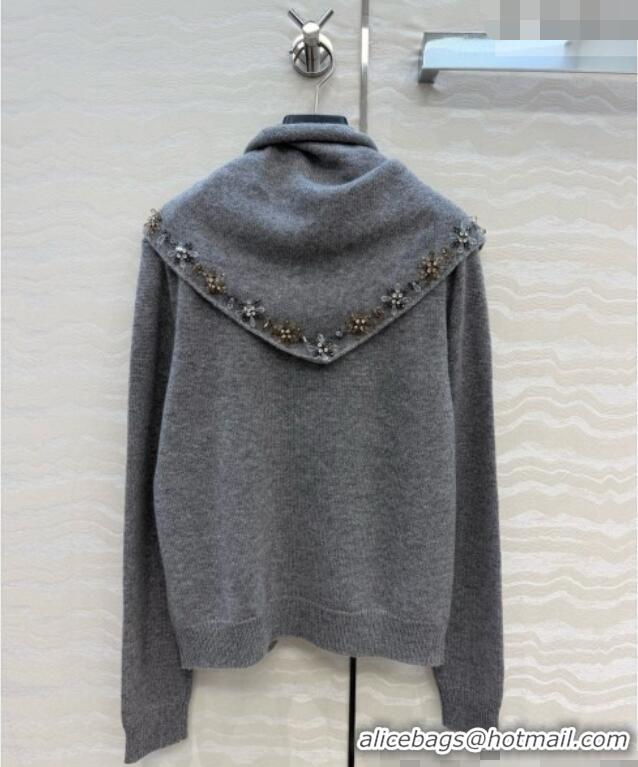 Famous Brand Prada Cashmere Sweater with Triangle Scarf P090708 Grey 2026