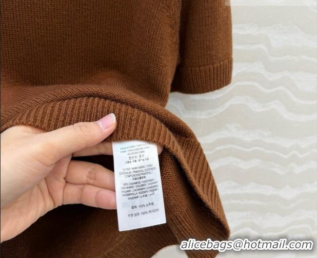 Luxury Cheap Prada Cashmere Short-sleeved Sweater with Crystals P090709 Brown 2026