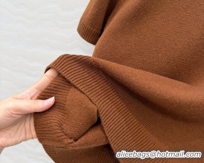 Luxury Cheap Prada Cashmere Short-sleeved Sweater with Crystals P090709 Brown 2026