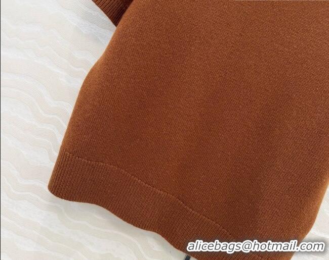 Luxury Cheap Prada Cashmere Short-sleeved Sweater with Crystals P090709 Brown 2026