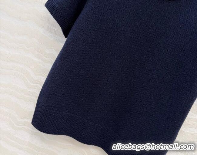 Best Discount Prada Cashmere Short-sleeved Sweater with Crystals P090711 Deep Blue 2026