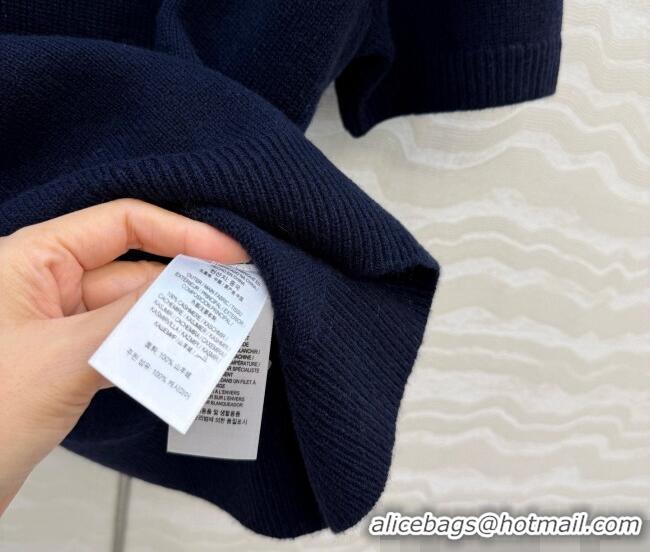 Best Discount Prada Cashmere Short-sleeved Sweater with Crystals P090711 Deep Blue 2026