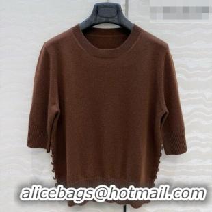 Buy Fashionable Prada Cashmere Short-sleeved Sweater P090713 Dark Brown 2026