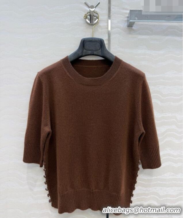 Buy Fashionable Prada Cashmere Short-sleeved Sweater P090713 Dark Brown 2026