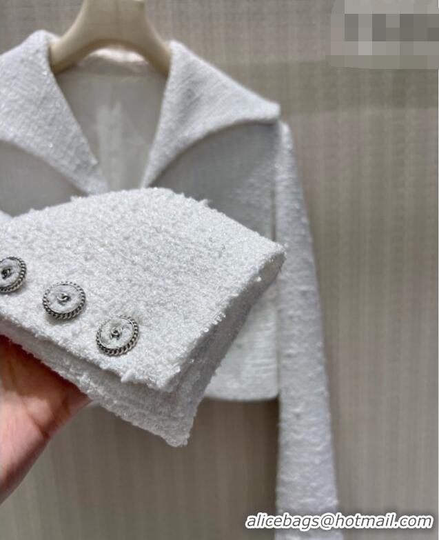 Luxury Cheap Chanel Short Tweed Jacket CH090746 White 2026