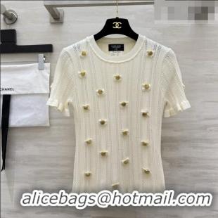 Good Inexpensive Chanel Knit T-shirt CH090810 Beige 2026