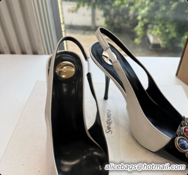 Best Product Saint Laurent ICELAND Slingback Pumps in Smooth leather and Crystals Black/White 6091510 2026