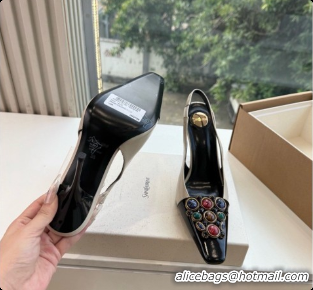 Best Product Saint Laurent ICELAND Slingback Pumps in Smooth leather and Crystals Black/White 6091510 2026