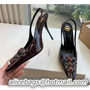  Best Luxury Saint Laurent ICELAND Slingback Pumps in Smooth leather and Crystals Dark Burgundy 6091511 2026