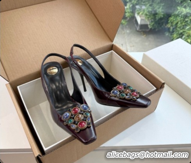  Best Luxury Saint Laurent ICELAND Slingback Pumps in Smooth leather and Crystals Dark Burgundy 6091511 2026