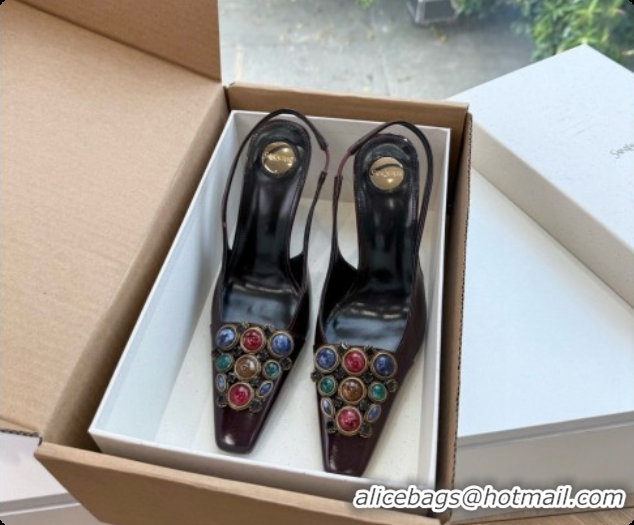  Best Luxury Saint Laurent ICELAND Slingback Pumps in Smooth leather and Crystals Dark Burgundy 6091511 2026