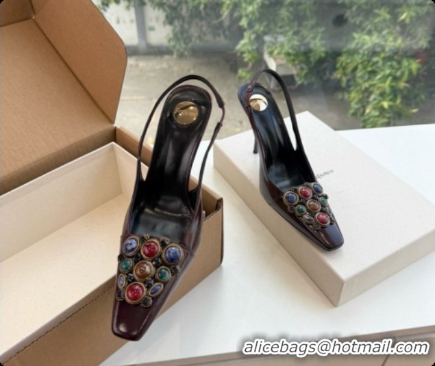  Best Luxury Saint Laurent ICELAND Slingback Pumps in Smooth leather and Crystals Dark Burgundy 6091511 2026