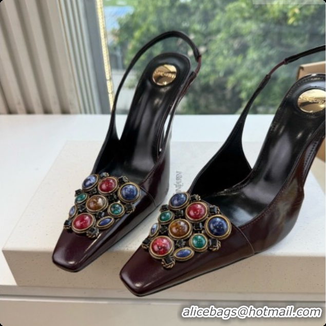  Best Luxury Saint Laurent ICELAND Slingback Pumps in Smooth leather and Crystals Dark Burgundy 6091511 2026
