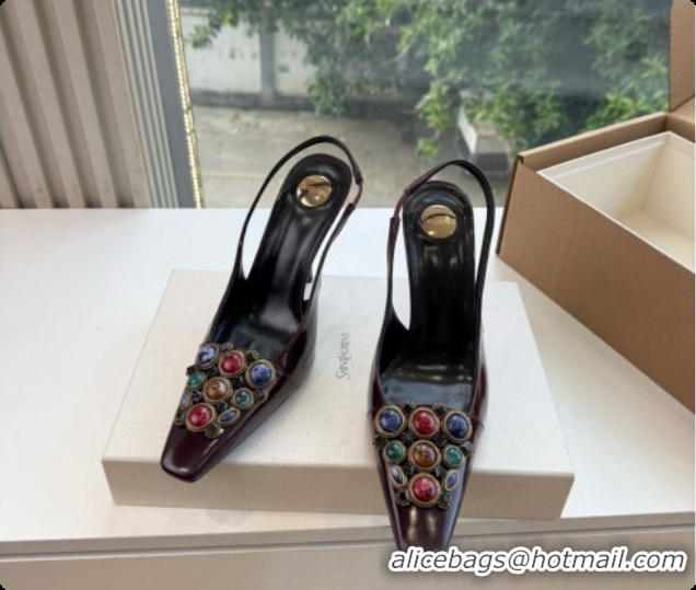  Best Luxury Saint Laurent ICELAND Slingback Pumps in Smooth leather and Crystals Dark Burgundy 6091511 2026