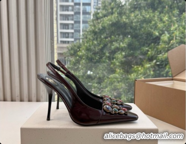  Best Luxury Saint Laurent ICELAND Slingback Pumps in Smooth leather and Crystals Dark Burgundy 6091511 2026