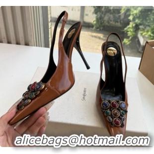 Best Price Saint Laurent ICELAND Slingback Pumps in Smooth leather and Crystals Brown 6091512 2026