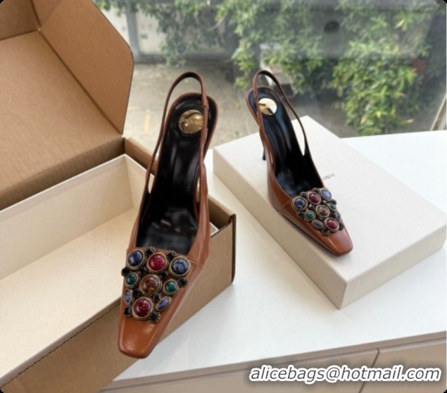Best Price Saint Laurent ICELAND Slingback Pumps in Smooth leather and Crystals Brown 6091512 2026