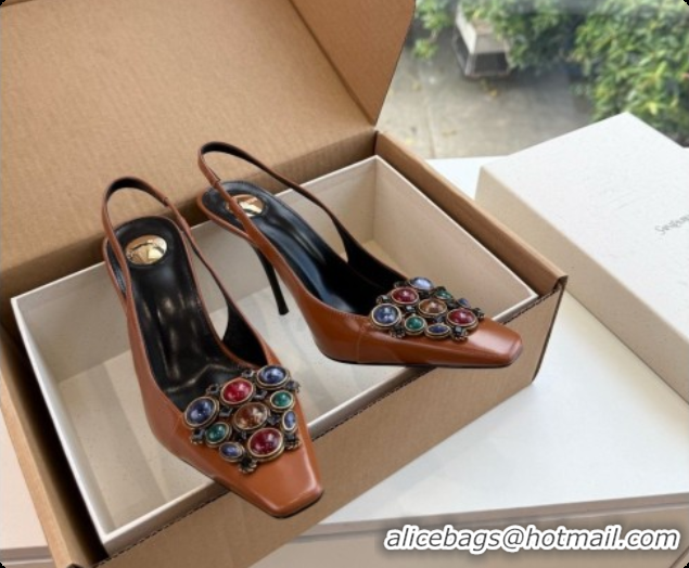 Best Price Saint Laurent ICELAND Slingback Pumps in Smooth leather and Crystals Brown 6091512 2026