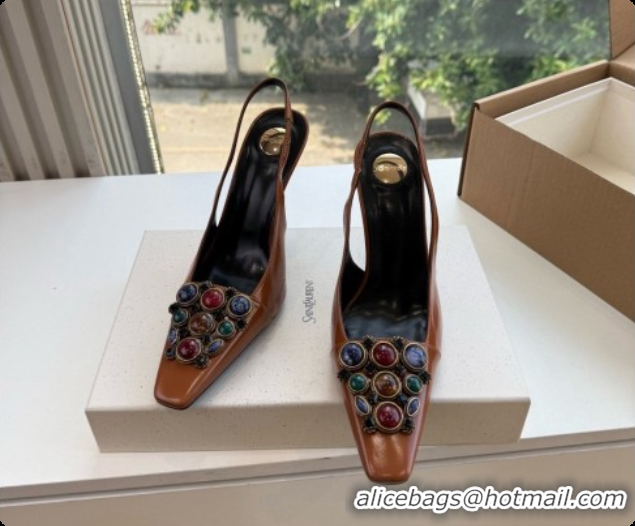 Best Price Saint Laurent ICELAND Slingback Pumps in Smooth leather and Crystals Brown 6091512 2026