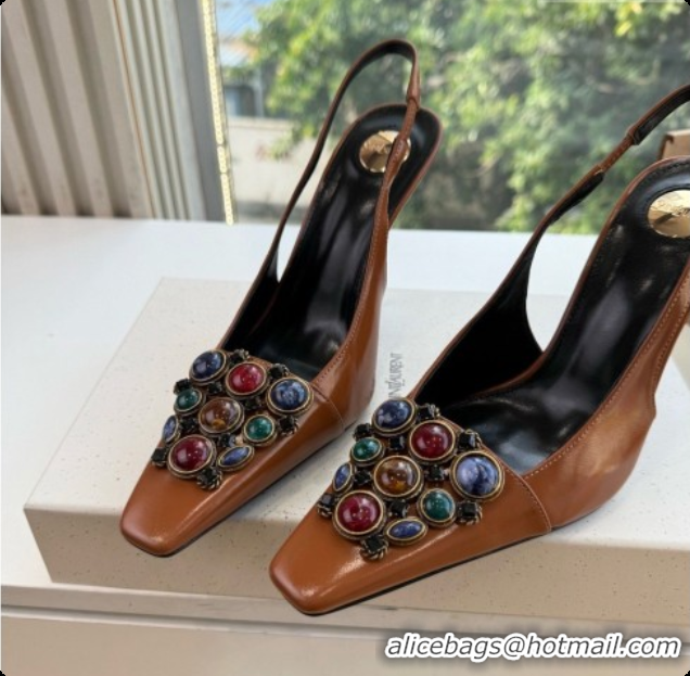 Best Price Saint Laurent ICELAND Slingback Pumps in Smooth leather and Crystals Brown 6091512 2026