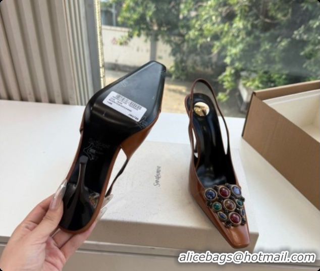 Best Price Saint Laurent ICELAND Slingback Pumps in Smooth leather and Crystals Brown 6091512 2026