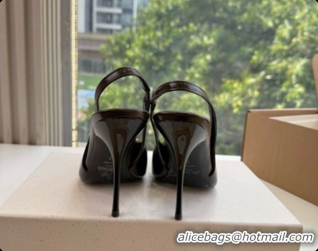 Good Quality Saint Laurent ICELAND Slingback Pumps in Smooth leather and Crystals Dark Brown 6091513 2026