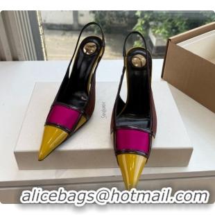 Best Quality Saint Laurent JAZZ slingback pumps in satin crepe and patent leather Chocolate/Purple 6091514 2026
