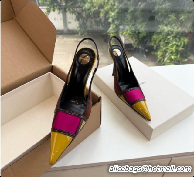Best Quality Saint Laurent JAZZ slingback pumps in satin crepe and patent leather Chocolate/Purple 6091514 2026