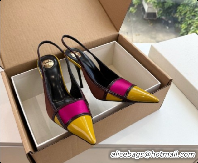 Best Quality Saint Laurent JAZZ slingback pumps in satin crepe and patent leather Chocolate/Purple 6091514 2026