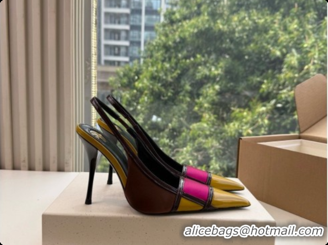 Best Quality Saint Laurent JAZZ slingback pumps in satin crepe and patent leather Chocolate/Purple 6091514 2026