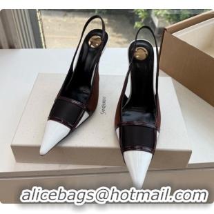 Perfect Saint Laurent JAZZ slingback pumps in satin crepe and patent leather Chocolate/Black 6091515 2026