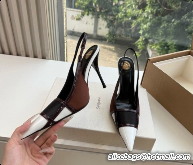 Perfect Saint Laurent JAZZ slingback pumps in satin crepe and patent leather Chocolate/Black 6091515 2026