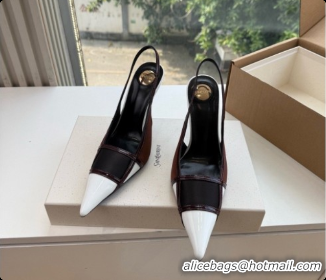 Perfect Saint Laurent JAZZ slingback pumps in satin crepe and patent leather Chocolate/Black 6091515 2026