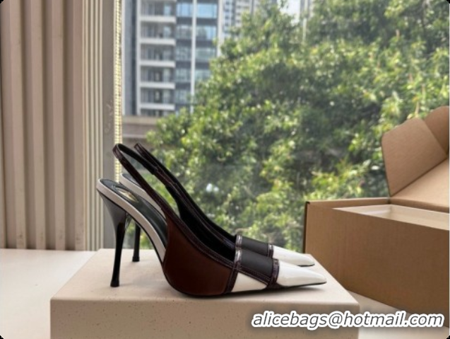 Perfect Saint Laurent JAZZ slingback pumps in satin crepe and patent leather Chocolate/Black 6091515 2026