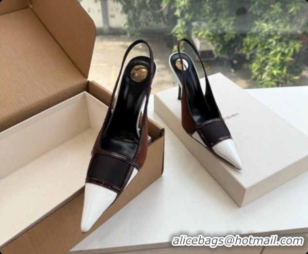 Perfect Saint Laurent JAZZ slingback pumps in satin crepe and patent leather Chocolate/Black 6091515 2026