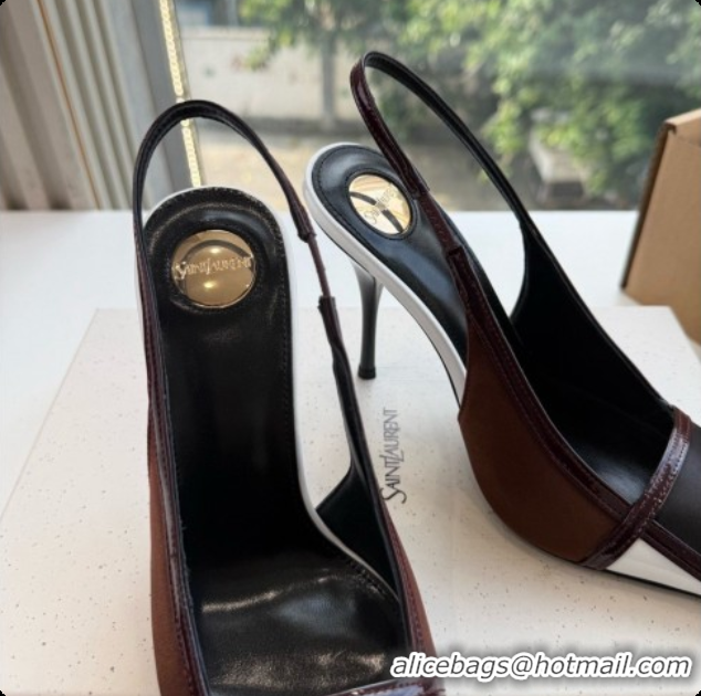 Perfect Saint Laurent JAZZ slingback pumps in satin crepe and patent leather Chocolate/Black 6091515 2026