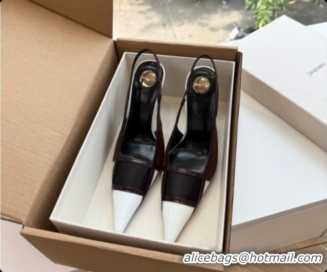 Perfect Saint Laurent JAZZ slingback pumps in satin crepe and patent leather Chocolate/Black 6091515 2026