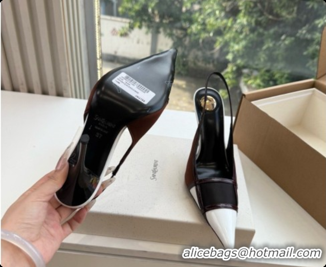 Perfect Saint Laurent JAZZ slingback pumps in satin crepe and patent leather Chocolate/Black 6091515 2026