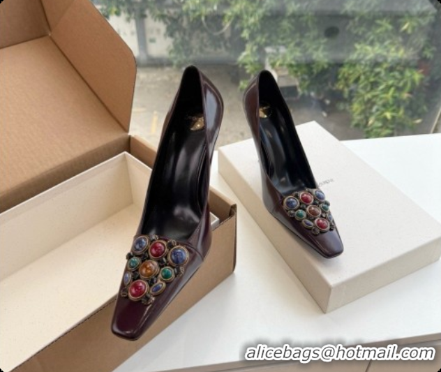 Affordable Price Saint Laurent ICELAND Pumps in Smooth leather and Crystals Dark Burgundy 6091516 2026