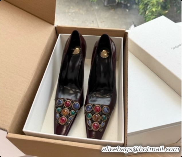 Affordable Price Saint Laurent ICELAND Pumps in Smooth leather and Crystals Dark Burgundy 6091516 2026