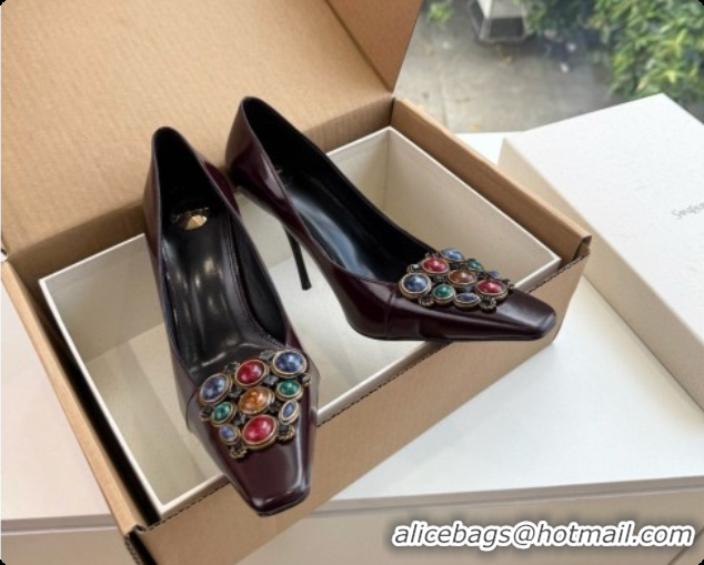 Affordable Price Saint Laurent ICELAND Pumps in Smooth leather and Crystals Dark Burgundy 6091516 2026