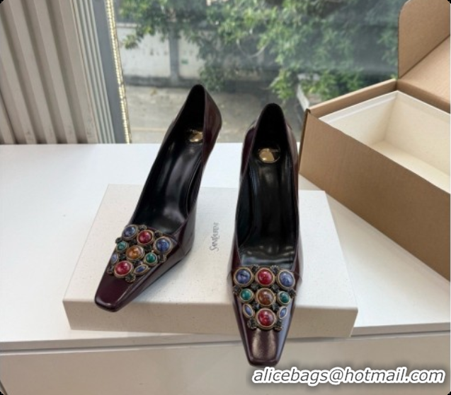 Affordable Price Saint Laurent ICELAND Pumps in Smooth leather and Crystals Dark Burgundy 6091516 2026