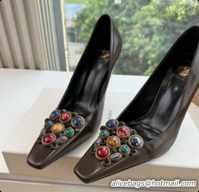 Good Product Saint Laurent ICELAND Pumps in Smooth leather and Crystals Dark Brown 6091518 2026