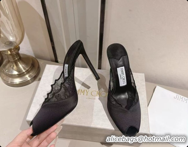 Low Cost Jimmy Choo Brigitte Mule 100 in Black Lace and Satin 10cm Heel 6091207 2026
