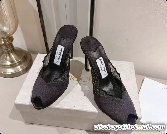 Low Cost Jimmy Choo Brigitte Mule 100 in Black Lace and Satin 10cm Heel 6091207 2026
